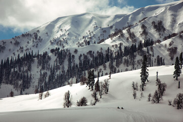 Snow covered mountains of Kashmir, Gulmarg in India