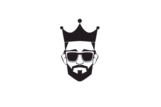 bearded man with crown and glasses, hip hop style hipster beard king