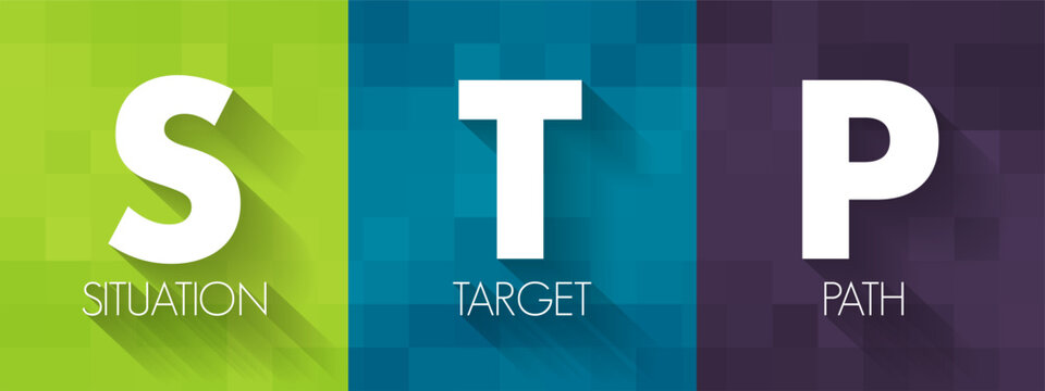STP Situation Target Path - simple overview of the strategic planning method, acronym text concept background