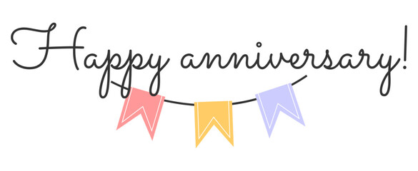 isolated calligraphy of happy anniversary with black color. Birthday or wedding anniversary celebration poster	
