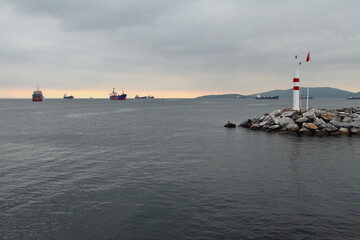 Sea of Marmara and Lighthouse. Kartal, Istanbul, Turkey