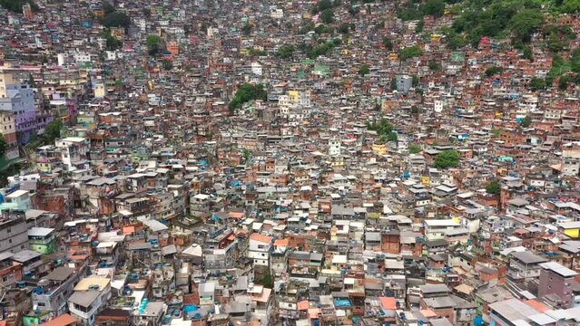 Aerial footage of favela da Rocinha, the Biggest Slum in Latin America. Located in Rio de Janeiro, Brazil