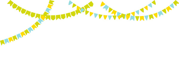 Flags, bunting, festive decorations, garland, isolated. Hand drawn vector illustration. Brazilian holiday Festa Junina celebration, festival, party, carnival, birthday, anniversary, design element
