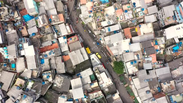 Aerial footage of favela da Rocinha, the Biggest Slum in Latin America. Located in Rio de Janeiro, Brazil
