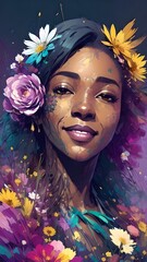 Obraz na płótnie Canvas Painted portrait of a black woman, generative AI