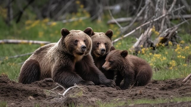 Adorable Grizzly Bear Family