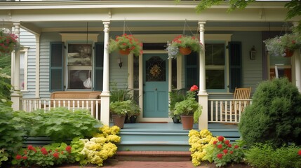 Front porch of a New England home in early Spring - obrazy, fototapety, plakaty