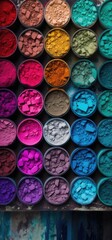 Multicolored eye shadows in a box or color powder, Selective focus