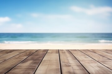 Fototapeta na wymiar A Tranquil Seaside Escape: Wooden Planks and Serene Ocean Views. Generative AI