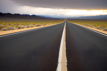 Naklejka premium old road crossed by yellow line