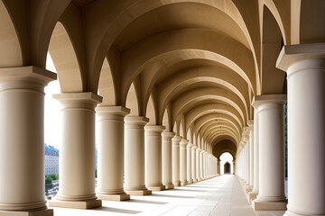 Fototapeta na wymiar A delightful architectural tunnel of white columns in Dresden in Germany.