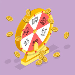 Fototapeta premium 3D Isometric Flat Vector Conceptual Illustration of Fortune Wheel Game, Online Promotion Event