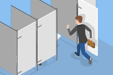 3D Isometric Flat Vector Conceptual Illustration of Public Toilet, A Man is Heading to Washroom