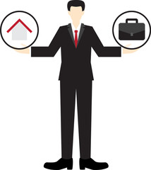 business man balance life scale concept, transparent png, illustration