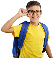 Happy child boy with book and bag breaking through © BillionPhotos.com