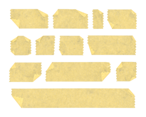 Collection of zigzag adhesive tape pieces on transparent background	