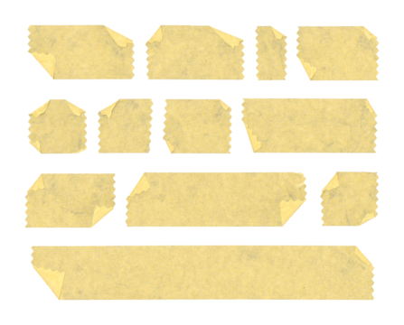 Collection of zigzag adhesive tape pieces on transparent background	