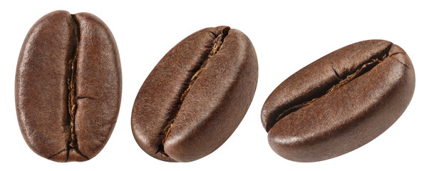 Set of delicious coffee beans close-up, cut out