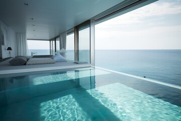 Obraz na płótnie Canvas Seaside Oasis, Apartment with Pool. Genetaive AI