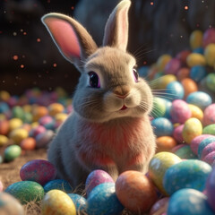 Fototapeta na wymiar Little cute animated Easter bunny, generated AI
