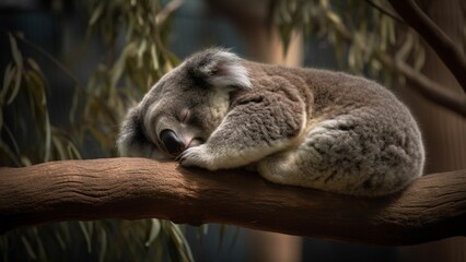 Sleepy Koala in the Treetops: A Cute and Peaceful Sight to Behold
