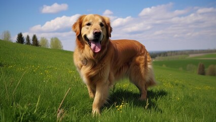 Golden Joy: A Beautiful Retriever Running Free in the Meadows