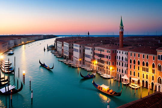 View of piazza san marco and grand canal behind a typical venetian light pole, Venice, Veneto, Italy