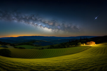 Milky Way Galaxy and Tuscany landscape