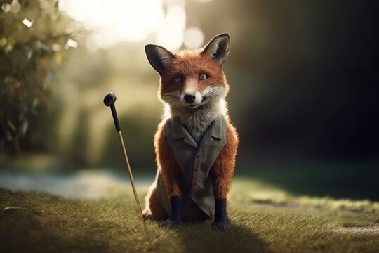 Fox Golfer On Golf Course Putting At Dawn Generative AI