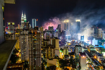 Fireworks on New Year's Eve in Kuala Lumpur, Malaysia 