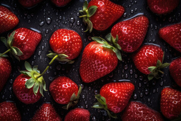 Obraz na płótnie Canvas Strawberries on dark background with soft lighting. Generative AI.
