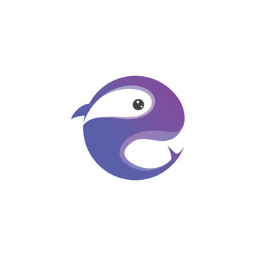letter E logo whale illustration design  vector design fish