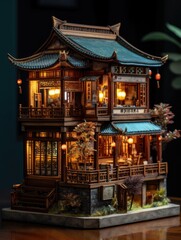 Chinese temple. AI generated art illustration.