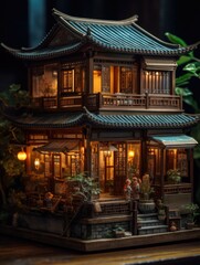 Chinese temple. AI generated art illustration.
