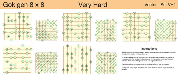 5 Very Hard Gokigen 8 x 8 Puzzles. A set of scalable puzzles for kids and adults, which are ready for web use or to be compiled into a standard or large print activity book.
