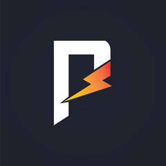 P Letter Logo With Lightning Thunder Bolt Vector Design. Electric Bolt Letter P Logo Vector Illustration.