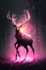 Deer in the night. AI generated art illustration.
