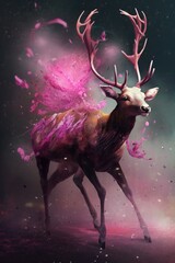 Deer in the night. AI generated art illustration.