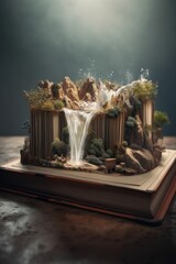 Book with lights. AI generated art illustration.