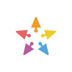 Star logo that formed from colorful pieces of puzzles - editable vector with negative space