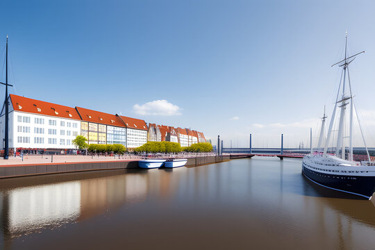 Historic ships and modern architecture in Bremerhaven, Germany
