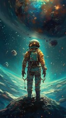 Fototapeta na wymiar Astronaut in space. AI generated art illustration.