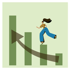 growth in business and income. Vector illustration of a businesswoman running up a graph with an arrow