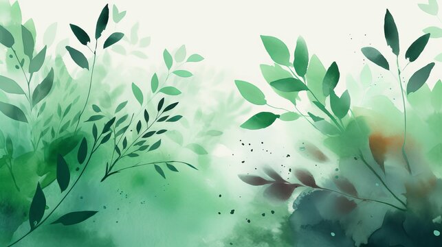 Natural Watercolor Background with Branches and Leaves. AI Generation © BLACK AND WHITE LOGO