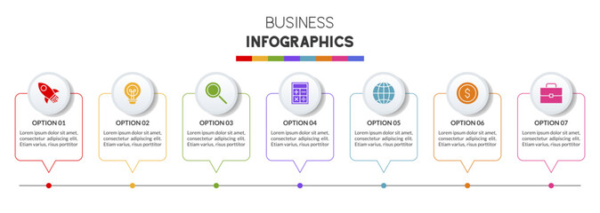 Infographics design template and icons with 7 options or 7 steps