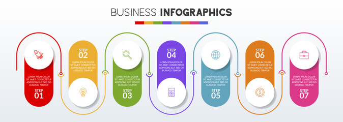 Infographics design template and icons with 7 options or 7 steps