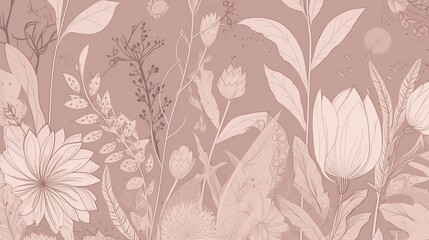 Pastel Pink Beige Background with Elegant Floral Pattern. AI Generation