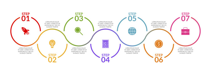 Infographics design template and icons with 7 options or 7 steps