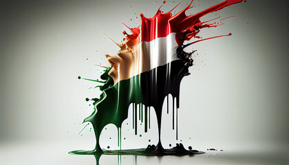 Liquid Paint Colors of Iraq Country Flag Dripping and Explosion on White Backdrop Generative AI