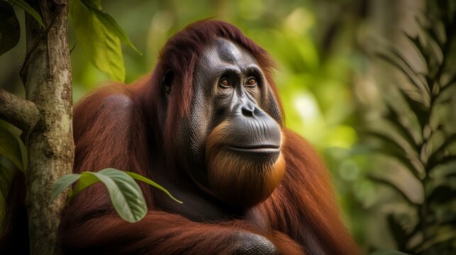 Majestic Orangutan Sitting in the Trees